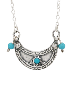 B37- Moon Pendant with Turquoise Stone - Zehava Jewelry