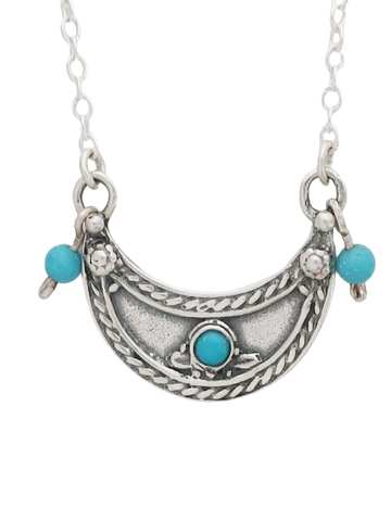 B37- Moon Pendant with Turquoise Stone - Zehava Jewelry