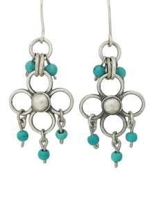 E35- Flowers Earrings with Turquoise Beads - Zehava Jewelry