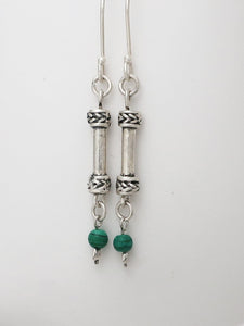 E10- Silver Earrings with Yemenite Pattern and Eilat Bead - Zehava Jewelry