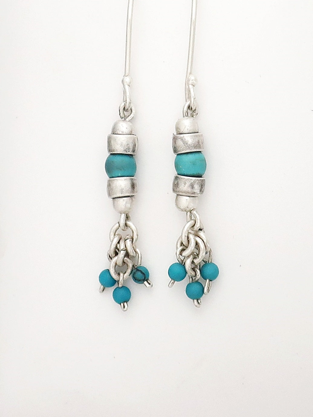 E18-  Silver Earrings with Turquoise Beads - Zehava Jewelry