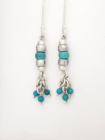 E18-  Silver Earrings with Turquoise Beads - Zehava Jewelry