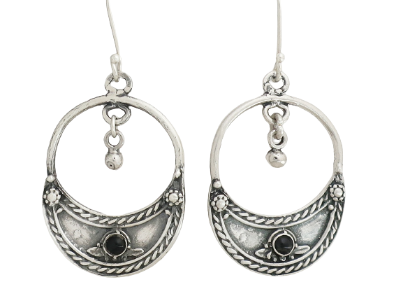 E8- Half- Moon Earrings with Onyx Stone - Zehava Jewelry