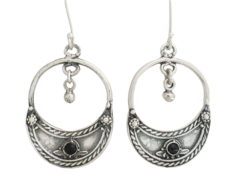 E8- Half- Moon Earrings with Onyx Stone - Zehava Jewelry