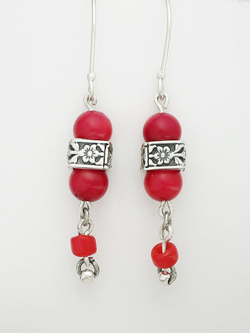 E20- Silver Earrings with Flowers and Beads - Zehava Jewelry