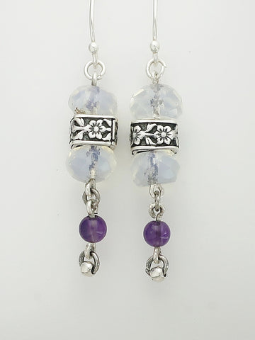 E19- Silver Earrings with Amethyst Beads - Zehava Jewelry