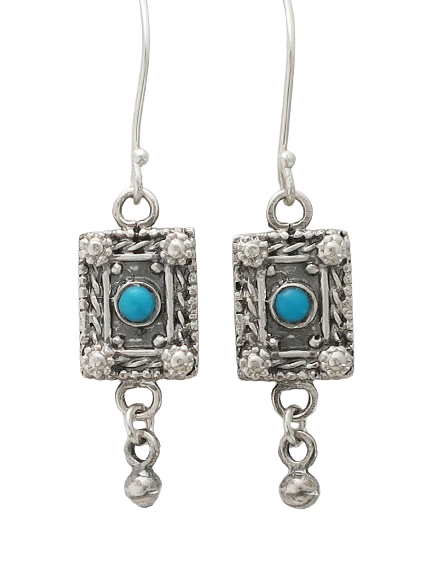 E5- Silver Earrings with Turquoise Stone - Zehava Jewelry