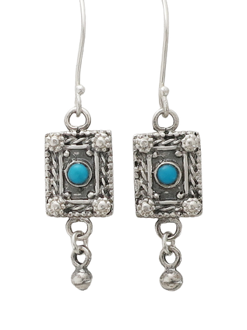 E5- Silver Earrings with Turquoise Stone - Zehava Jewelry