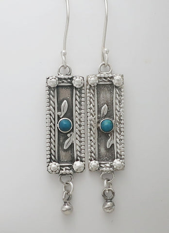 E36.1- Silver Earrings with Turquoise Stones - Zehava Jewelry