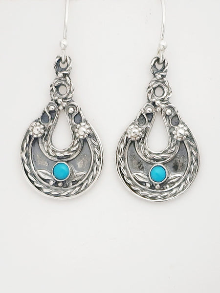 E42- Silver Earrings with Turquoise/Garnet Stone - Zehava Jewelry