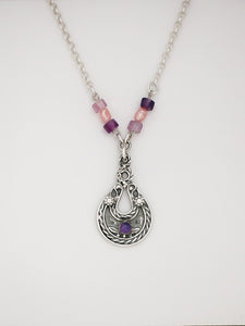 B49 -  Silver Necklace with Amethyst Stone - Zehava Jewelry