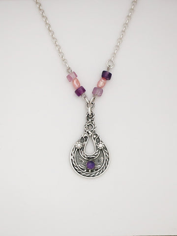 B49 -  Silver Necklace with Amethyst Stone - Zehava Jewelry