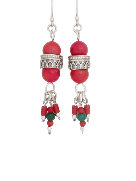 E38- Silver Earrings with Carnelian Beads - Zehava Jewelry