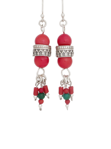 E38- Silver Earrings with Carnelian Beads - Zehava Jewelry