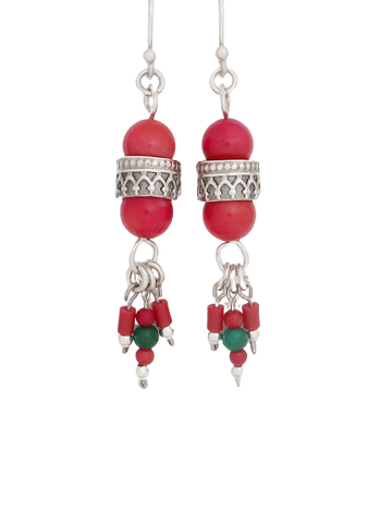 E38- Silver Earrings with Carnelian Beads - Zehava Jewelry