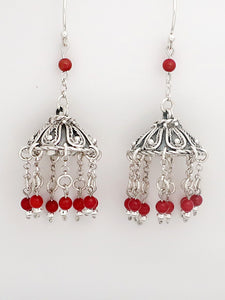 E48- Silver Earrings with Carnelian Beads - Zehava Jewelry