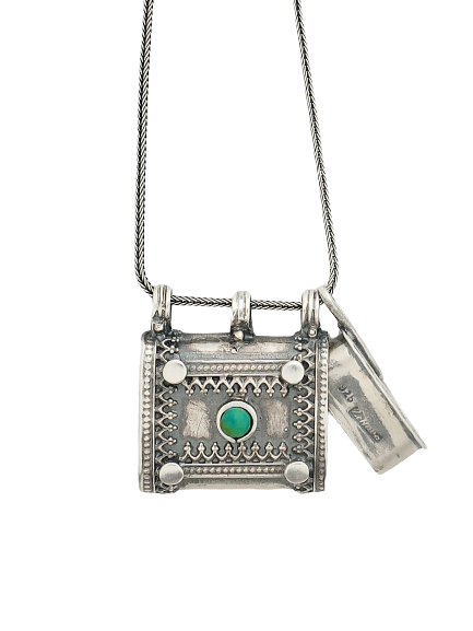 C8- Square Box Pendant with Opening Cap and Multiple Stones - Zehava Jewelry