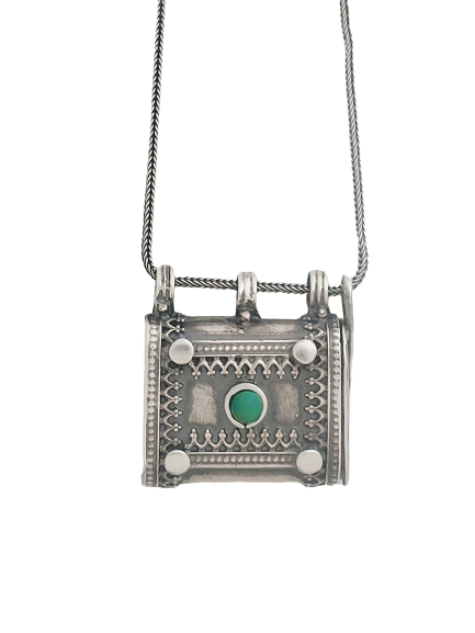 C8- Square Box Pendant with Opening Cap and Multiple Stones - Zehava Jewelry