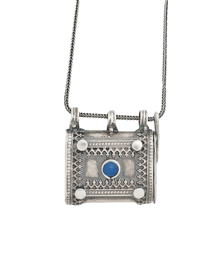 C8- Square Box Pendant with Opening Cap and Multiple Stones - Zehava Jewelry