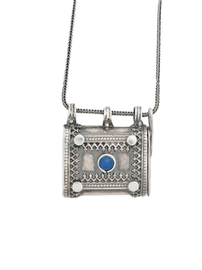 C8- Square Box Pendant with Opening Cap and Multiple Stones - Zehava Jewelry