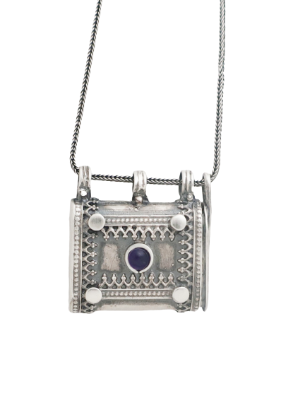 C8- Square Box Pendant with Opening Cap and Multiple Stones - Zehava Jewelry