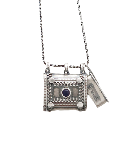 C8- Square Box Pendant with Opening Cap and Multiple Stones - Zehava Jewelry