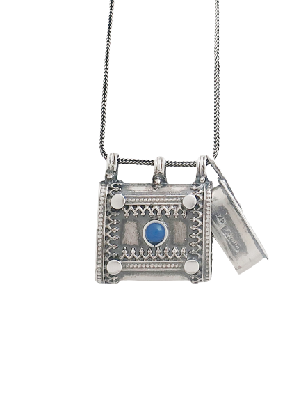 C8- Square Box Pendant with Opening Cap and Multiple Stones - Zehava Jewelry