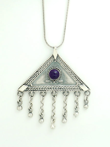 B66-  Triangle Pendant with Multiple Stones - Zehava Jewelry