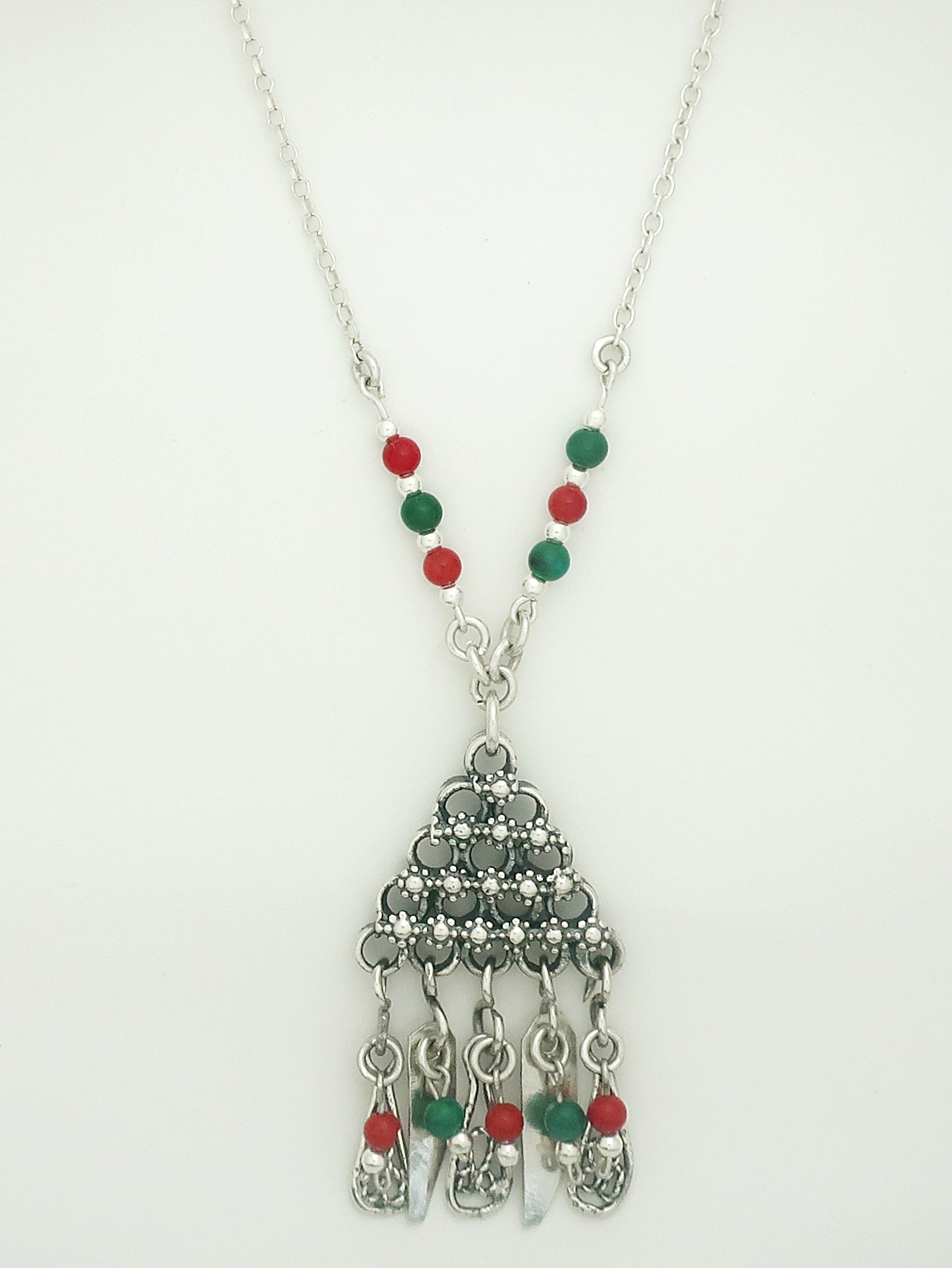 B68-  Triangle Pendant with Flowers - Zehava Jewelry