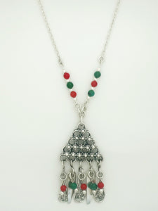 B68-  Triangle Pendant with Flowers - Zehava Jewelry