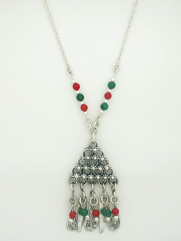 B68-  Triangle Pendant with Flowers - Zehava Jewelry