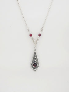 B42- Silver Filigree Pendant with Garnet Stone - Zehava Jewelry