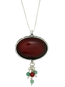 B35- Oval Shaped Pendant with Amber Stone - Zehava Jewelry