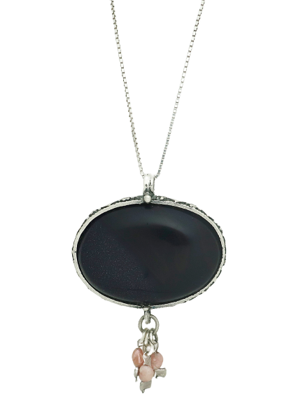 B34- Oval Shaped Pendant with Blue Goldstone - Zehava Jewelry