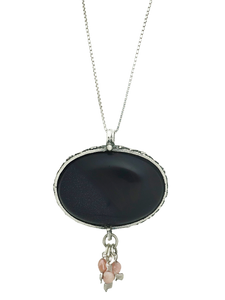 B34- Oval Shaped Pendant with Blue Goldstone - Zehava Jewelry