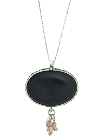 B34- Oval Shaped Pendant with Blue Goldstone - Zehava Jewelry