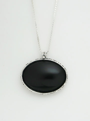 B4- Oval Shaped Onyx  Stone with Yemenite Pattern Frame - Zehava Jewelry