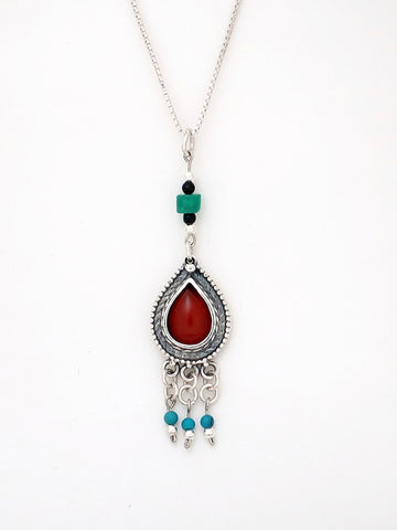 B75-  Drop Silver Necklace with Multiple Stones - Zehava Jewelry