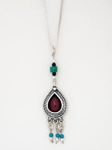 B75-  Drop Silver Necklace with Multiple Stones - Zehava Jewelry