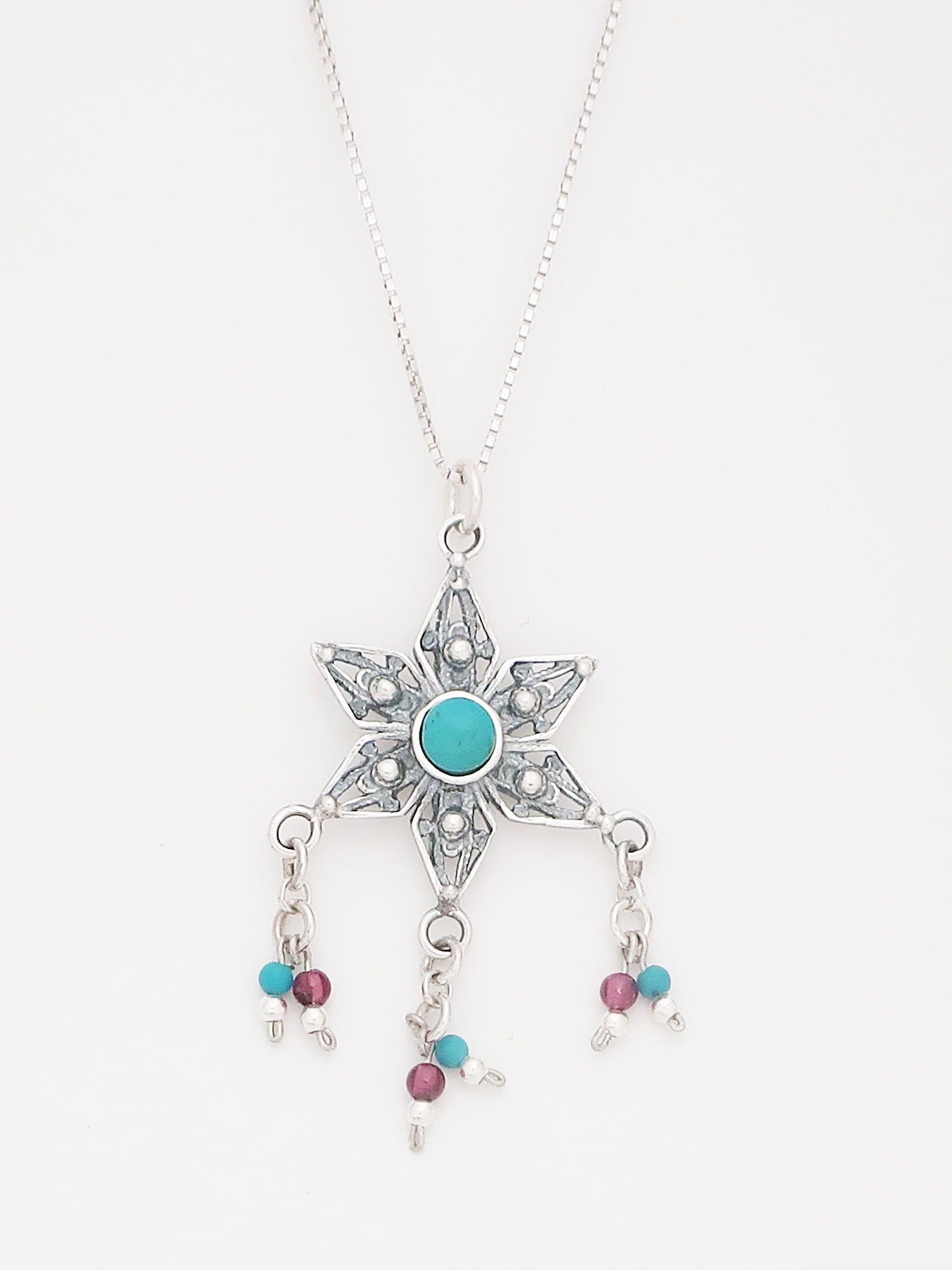 B73- Flower Filigree Pendant with Multiple Stones - Zehava Jewelry