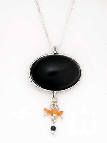 B34.2- Oval Shaped Pendant with Onyx Stone - Zehava Jewelry