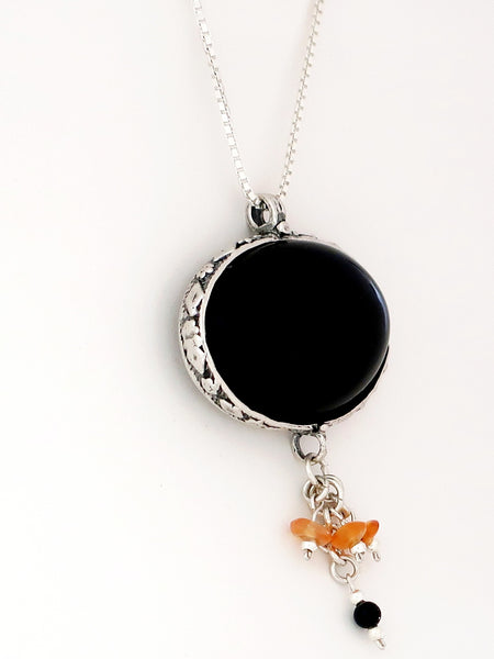 B34.2- Oval Shaped Pendant with Onyx Stone - Zehava Jewelry