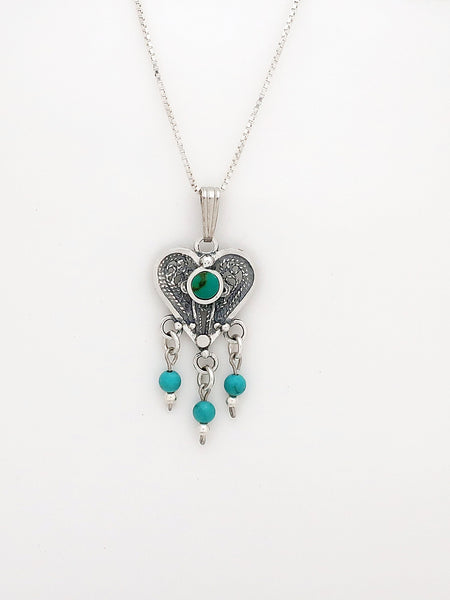 B79.2-  Filigree Heart Pendant with Multiple Stones - Zehava Jewelry