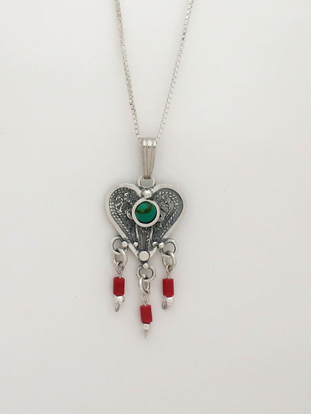 B79.1-  Filigree Heart Pendant with Multiple Stones - Zehava Jewelry