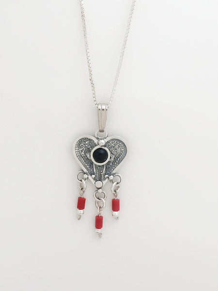 B79.1-  Filigree Heart Pendant with Multiple Stones - Zehava Jewelry