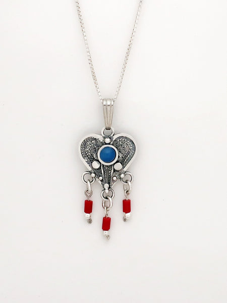 B79.1-  Filigree Heart Pendant with Multiple Stones - Zehava Jewelry