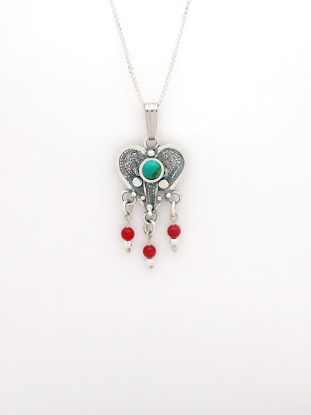 B79-  Filigree Heart Pendant with Multiple Stones - Zehava Jewelry