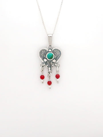 B79-  Filigree Heart Pendant with Multiple Stones - Zehava Jewelry