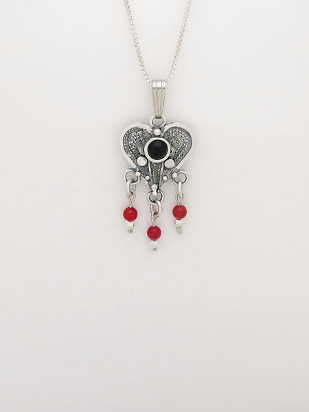 B79-  Filigree Heart Pendant with Multiple Stones - Zehava Jewelry