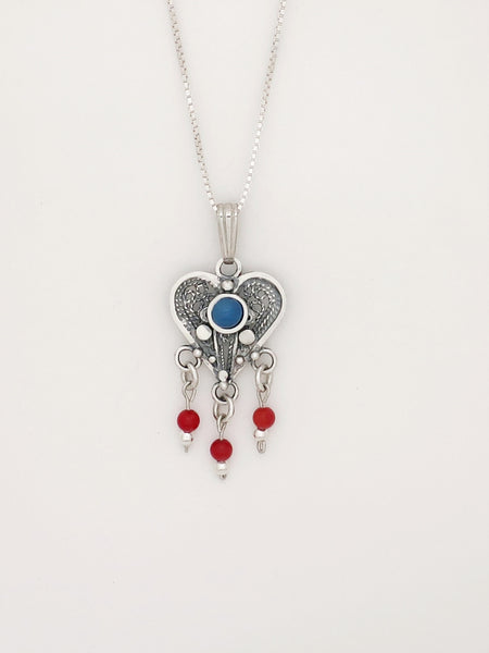 B79-  Filigree Heart Pendant with Multiple Stones - Zehava Jewelry